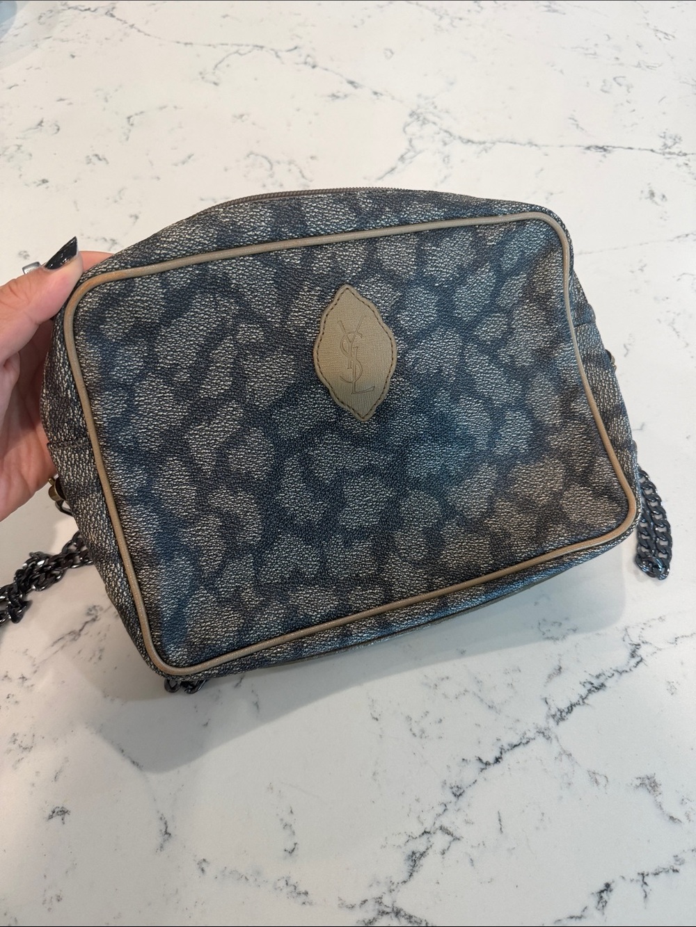 Saint Laurent authentic Gray Patterned converted Crossbody Bag
